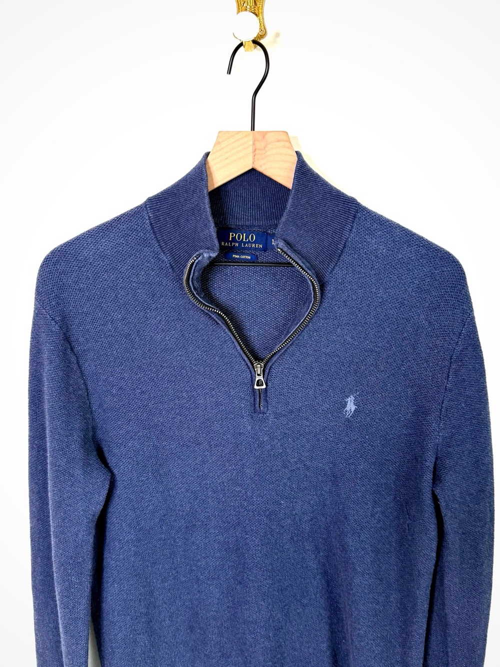 Polo Ralph Lauren Textured Blue Woven Quarter Zip | S